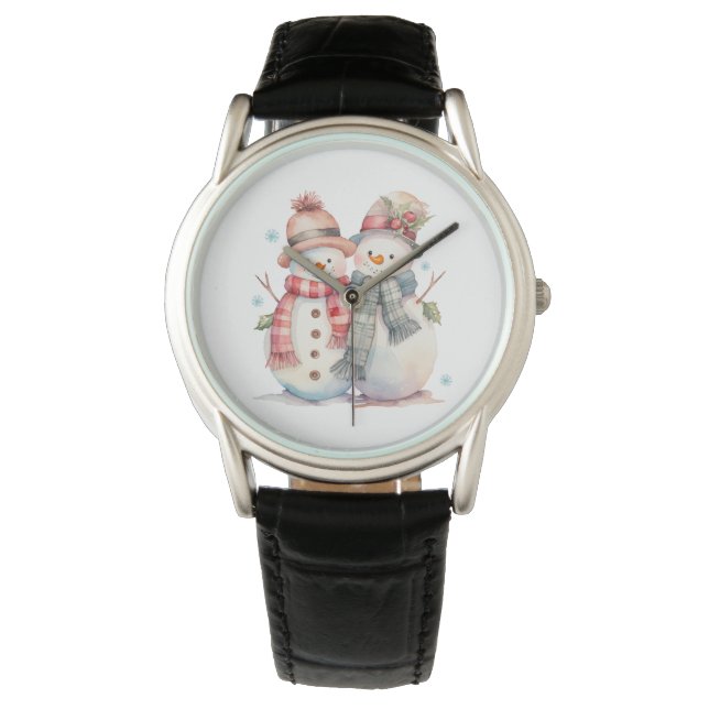 Waterverf Snowman Horloge (Voorkant)