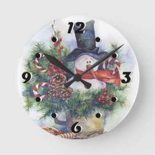 Waterverf snowman kerstboom Nieuwjaar Ronde Klok
