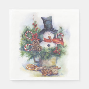 Waterverf snowman kerstboom Nieuwjaar Servet