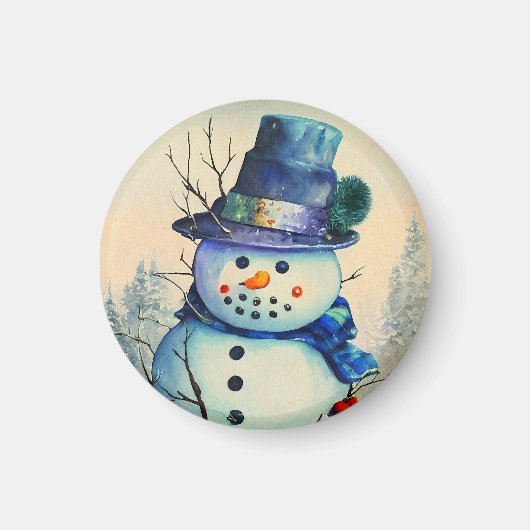 Waterverf Snowman Magnet Magneet (Voorkant)