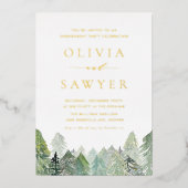 Waterverf Snowy Evergreen Forest Engagement Party Folie Uitnodiging (Voorkant)