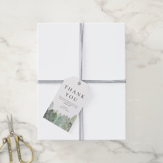 Waterverf Snowy Evergreen Forest Wedding Cadeaulabel (Met Touw)