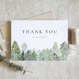 Waterverf Snowy Evergreen Forest Winterbruiloft Bedankkaart