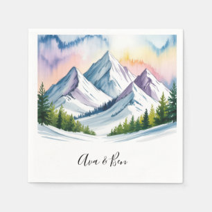 Waterverf Snowy Mountain Landscape Wedding Servet