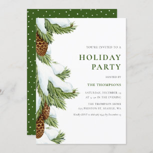 Waterverf Snowy Pine Needles Holiday Party Kaart