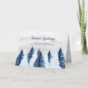 Waterverf Snowy Pine Trees Forest Winter Business Feestdagen Kaart