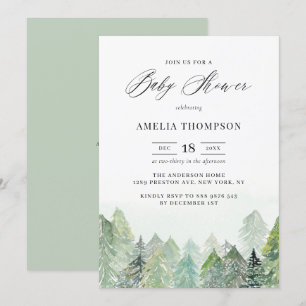 Waterverf Snowy Woodland Winter Baby shower Kaart