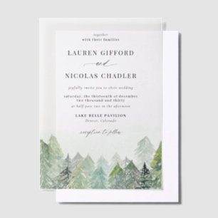 Waterverf Snowy Woodland Winter Wedding Vellum Uitnodigingen