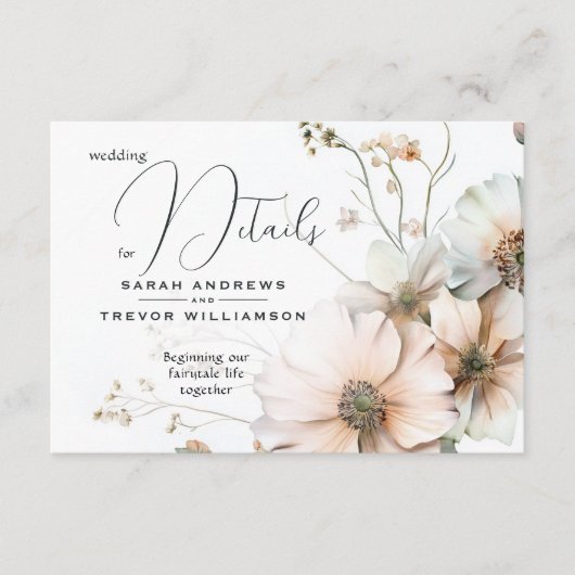 Waterverf Soft Blush Wildflower Wedding Details Informatiekaartje (Voorkant)
