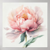 Waterverf Soft Pink Peach Peony Square Poster (Voorkant)