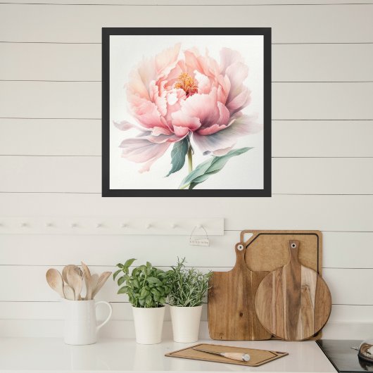 Waterverf Soft Pink Peach Peony Square Poster