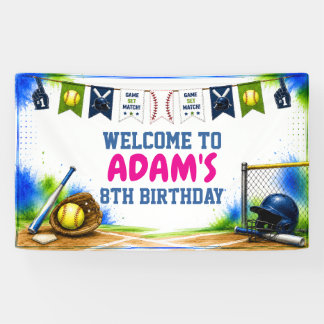 Waterverf Softbal Verjaardagsfeest Banner