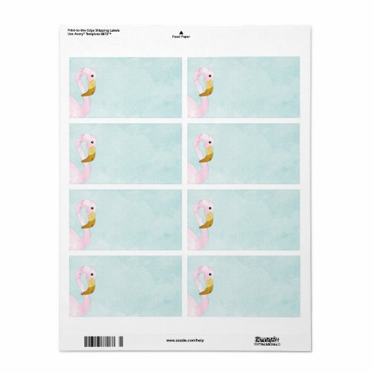 Waterverf Solo Roze Flamingo op het strand Etiket (Full Sheet)