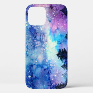 Waterverf Space Art: Nachtelijke hemelbomen iPhone 12 Hoesje