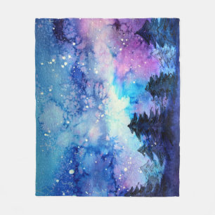Waterverf Space Art: Nachtelijke hemelbomen Fleece Deken
