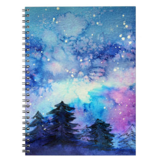 Waterverf Space Art: Nachtelijke hemelbomen Notitieboek