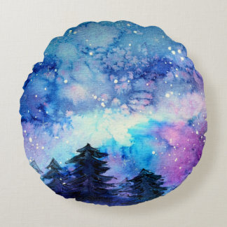 Waterverf Space Art: Nachtelijke hemelbomen Rond Kussen