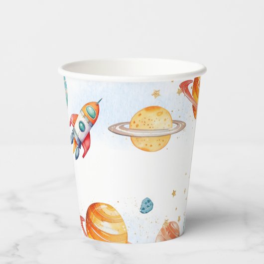 Waterverf Space Party Cups Papieren Bekers (Achterkant)