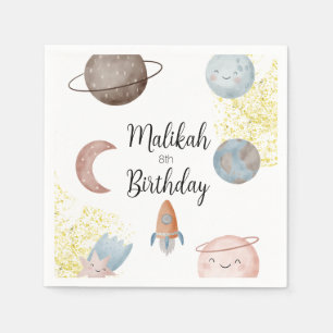 Waterverf Space verjaardagsfeestje voor jongen of  Servet