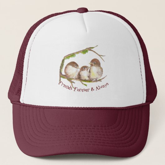 Waterverf Sparrow Bird Friends Forever Quote Trucker Pet (Voorkant)