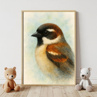 Waterverf Sparrow Portrait Poster