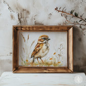 Waterverf Sparrow schilderij rustieke vogel Poster