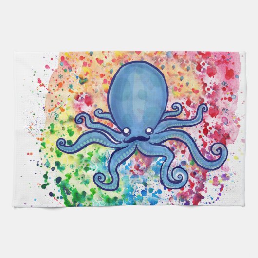 Waterverf Spatter Mustache Octopus Theedoek (Horizontaal)