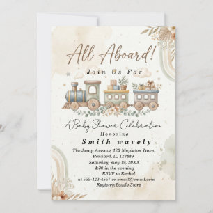 Waterverf speelgoedtrein boho baby shower kaart