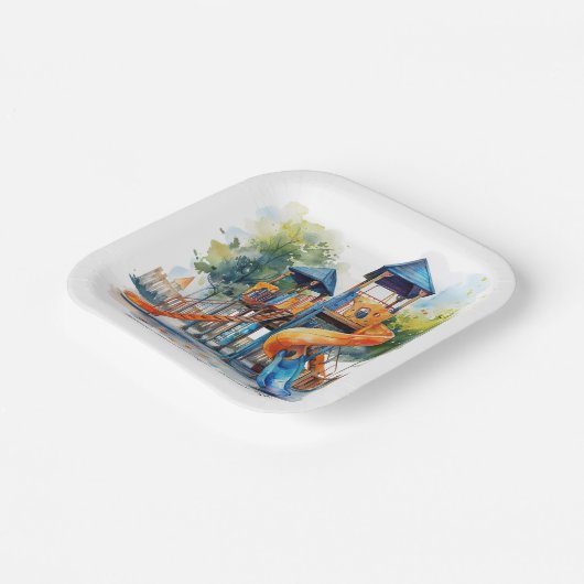 Waterverf Speeltuin Park Kind Verjaardagsfeest Papieren Bordje (Gebogen)