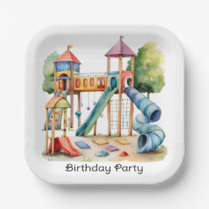 Waterverf Speeltuin Park Kind Verjaardagsfeest Papieren Bordje