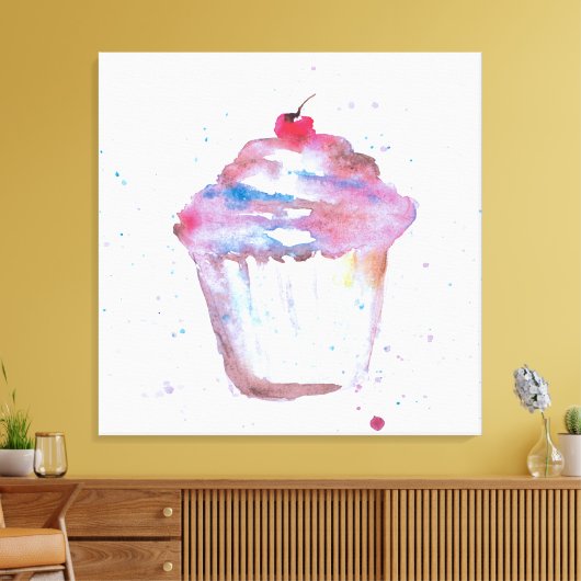 Waterverf, spetterend Cupcake die paarse roze make Canvas Afdruk (Insitu (Woonkamer))
