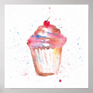 Waterverf, spetterende Cupcake die kerry doorgeeft Poster