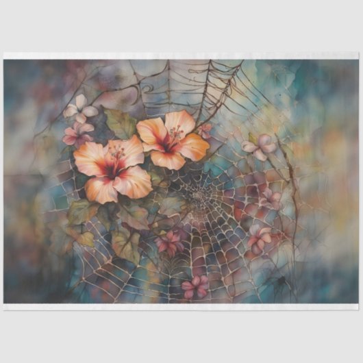 Waterverf Spiderweb Hibiscus Decoupage Papier (Voorkant)