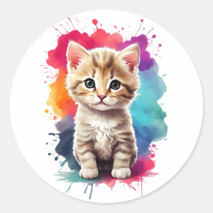 Waterverf Splash Art Schattige Kitten Splatter Pai Ronde Sticker