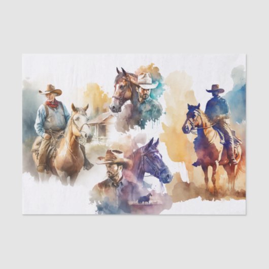 Waterverf Splash Cowboy paarden Tissuepapier (Voorkant)
