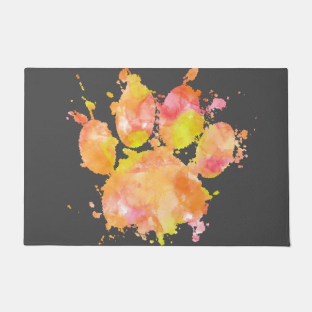 Waterverf Splash Dog Paw Print Deurmat (Voorkant)
