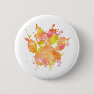 Waterverf Splash Dog Paw Print Ronde Button 5,7 Cm