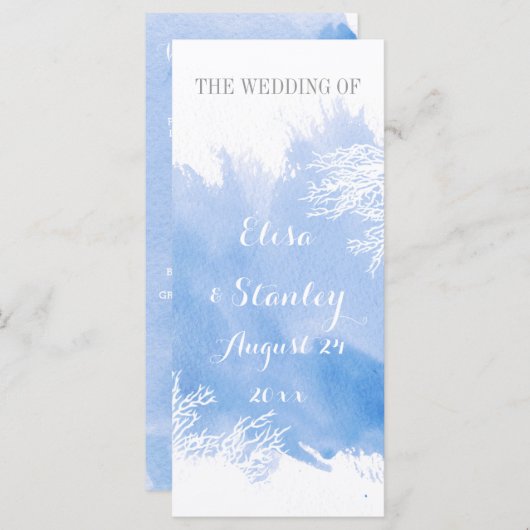 Waterverf splash koraal rif blauw bruiloft program programma (Voorkant / Achterkant)