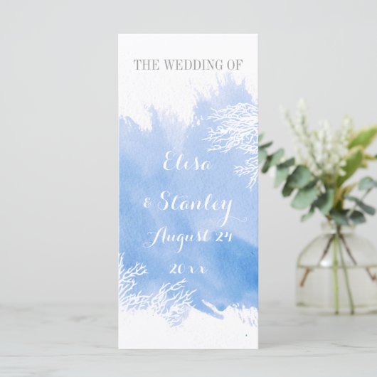 Waterverf splash koraal rif blauw bruiloft program programma (Staand voorkant)