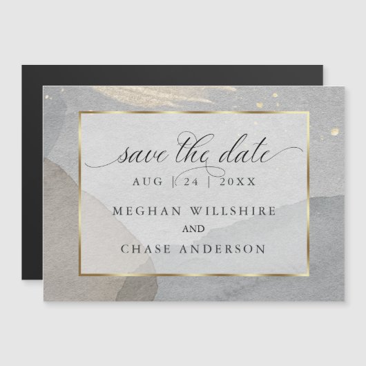 Waterverf Splash op Graniet Stone Save the Date Magnetische Uitnodiging (Voorkant / Achterkant)