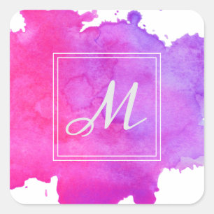 Waterverf Splash Roze en Paars zwadden Vierkante Sticker