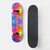 Waterverf Splashes - blauw, Paars, roze geel Skateboard (Voorkant)