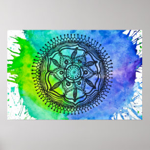 Waterverf Splatter Mandala Poster. Poster