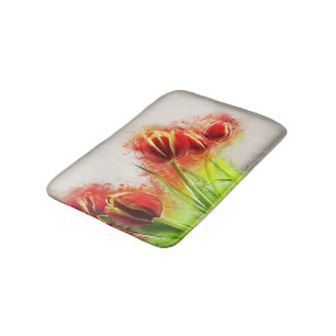 Waterverf Splatter Red Yellow Tulips Floral Badmat