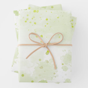 Waterverf Spletters Groen en Sage Inpakpapier Vel