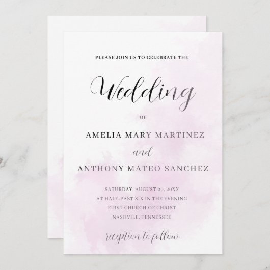 Waterverf Spoelroze de bruiloft van uitnodiging (Voorkant / Achterkant)