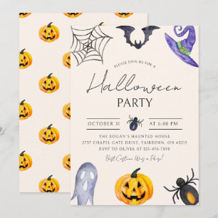 Waterverf Spooky Fun Halloween Party Kaart