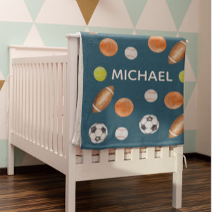 Waterverf Sportbalnaam Monogram Alle sterren Fleece Deken