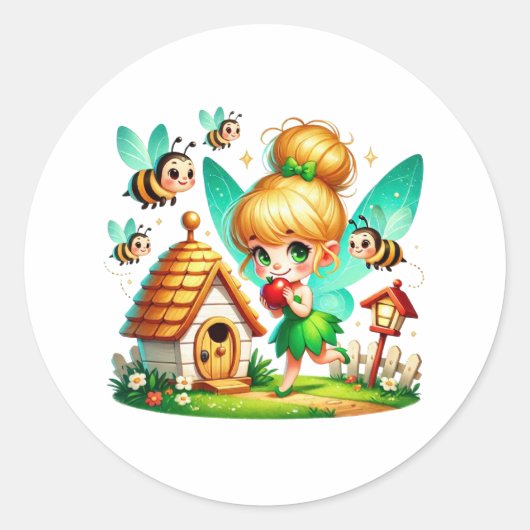 Waterverf Spring Baby Fairy Ronde Sticker (Voorkant)