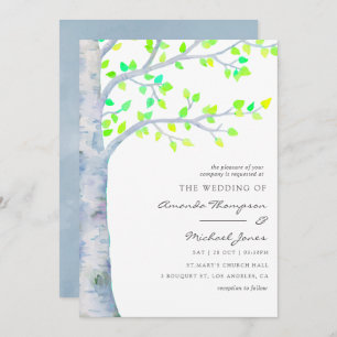 Waterverf Spring Birch Tree Wedding Kaart